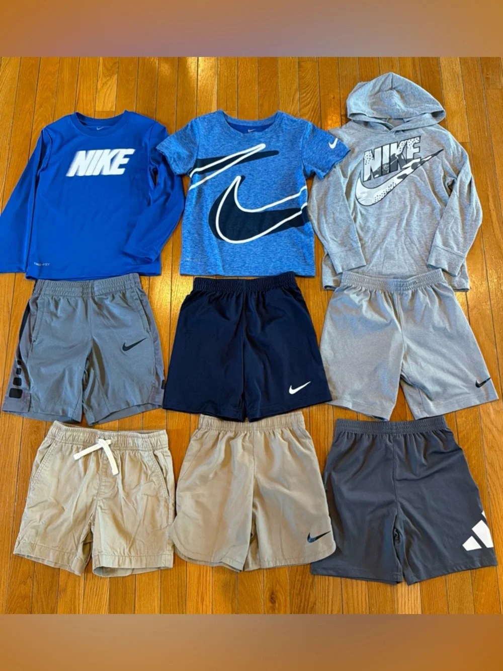 9 Piece Nike Adidas Old Navy Athletic Sportswear Shorts Logo Shirts Boys Sz 6-7 - Picture 1 of 11